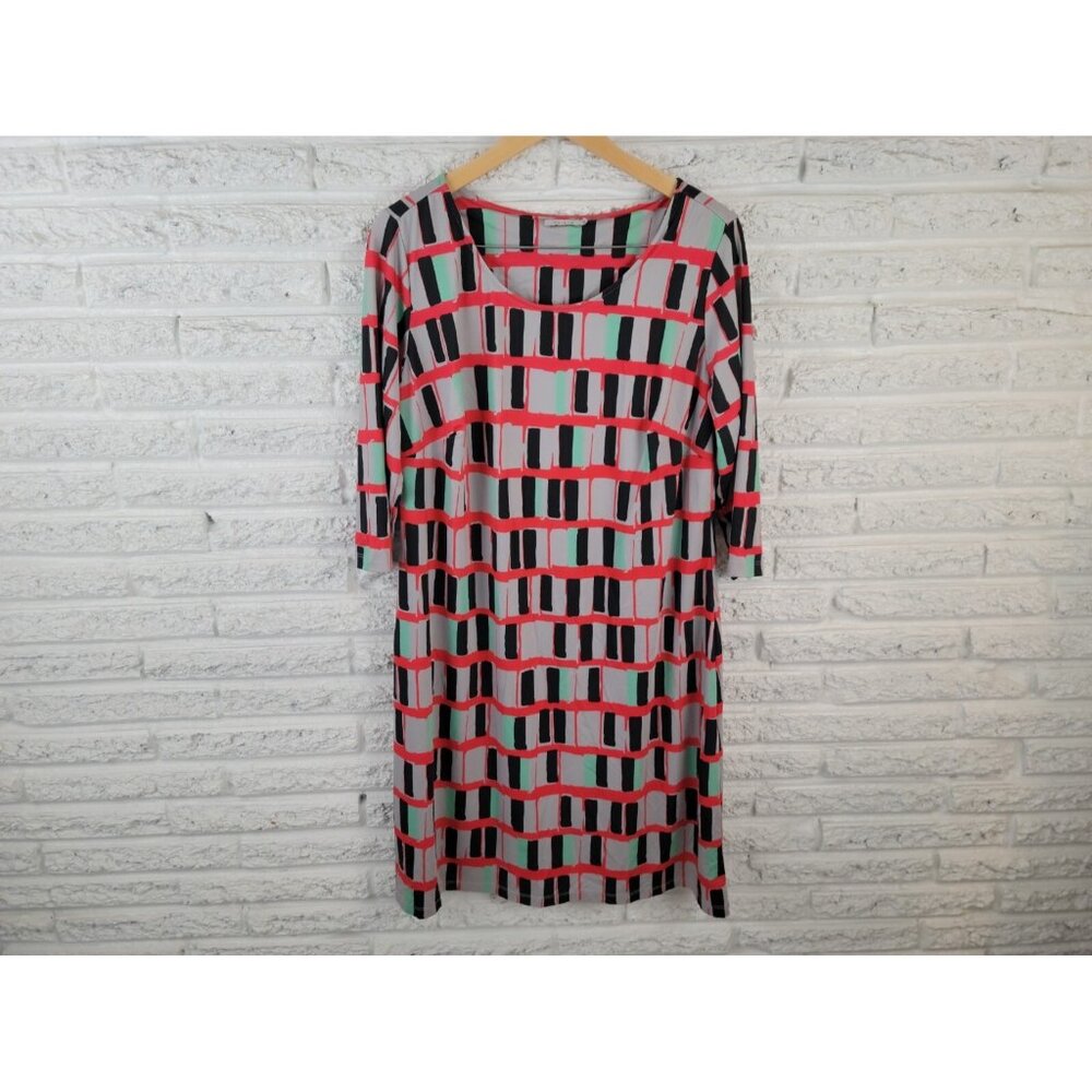 Triste Women's 1X Red Geometric Mini Shirt Dress 3/4 Sleeve Lined GEO291E